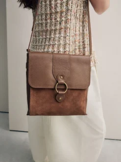 Lichtbruin - Leren messenger-tas met vak