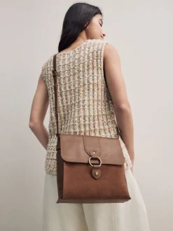 Lichtbruin - Leren messenger-tas met vak