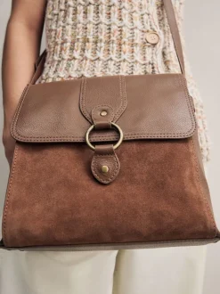 Lichtbruin - Leren messenger-tas met vak