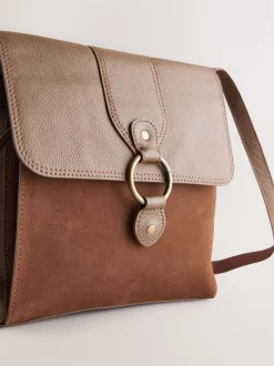 Lichtbruin - Leren messenger-tas met vak