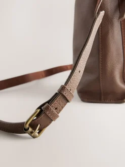 Lichtbruin - Leren messenger-tas met vak
