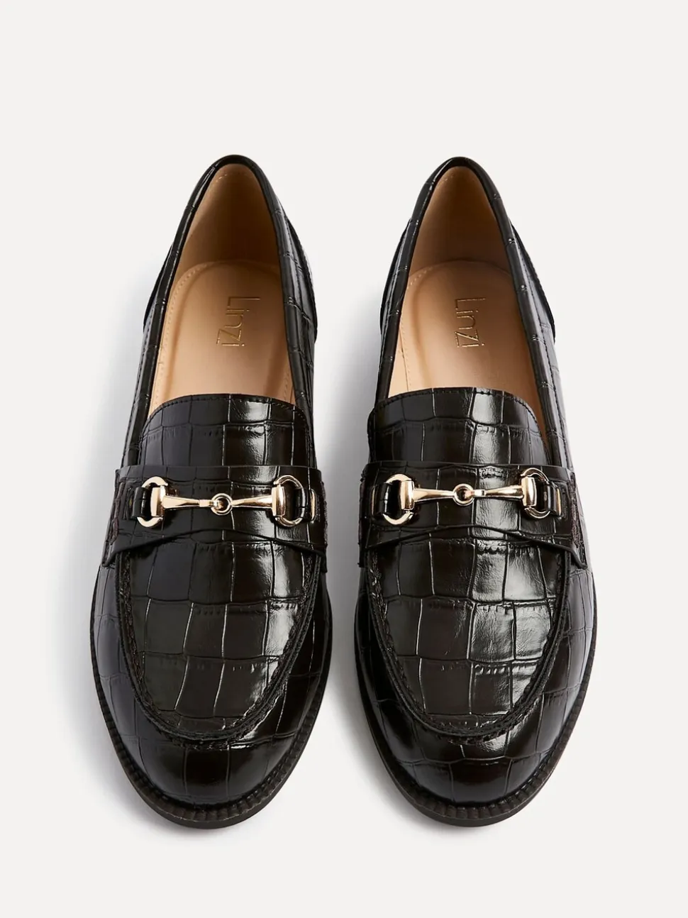 Lichtbruin - Linzi Maison Croc Effect Loafers With Buckle Detail