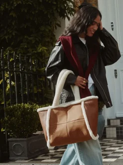 Lichtbruin - PU Borg Tote Bag