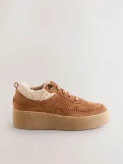 Lichtbruin - Signature Premium Leather Hiker Wedge Trainers