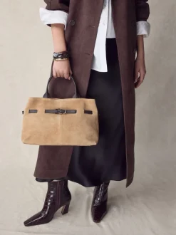 Lichtbruin - Suede Belted Hand Held Bag