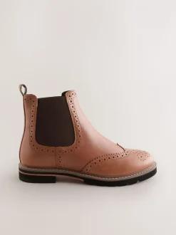 Lichtbruin leer - Forever Comfort® Brogue Detail Chelsea Boots