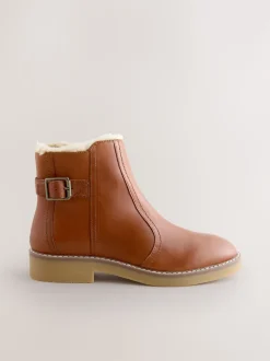 Lichtbruin leer - Forever Comfort® Faux Fur Lined Buckle Trim Ankle Boots