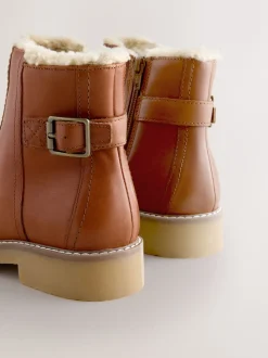 Lichtbruin leer - Forever Comfort® Faux Fur Lined Buckle Trim Ankle Boots