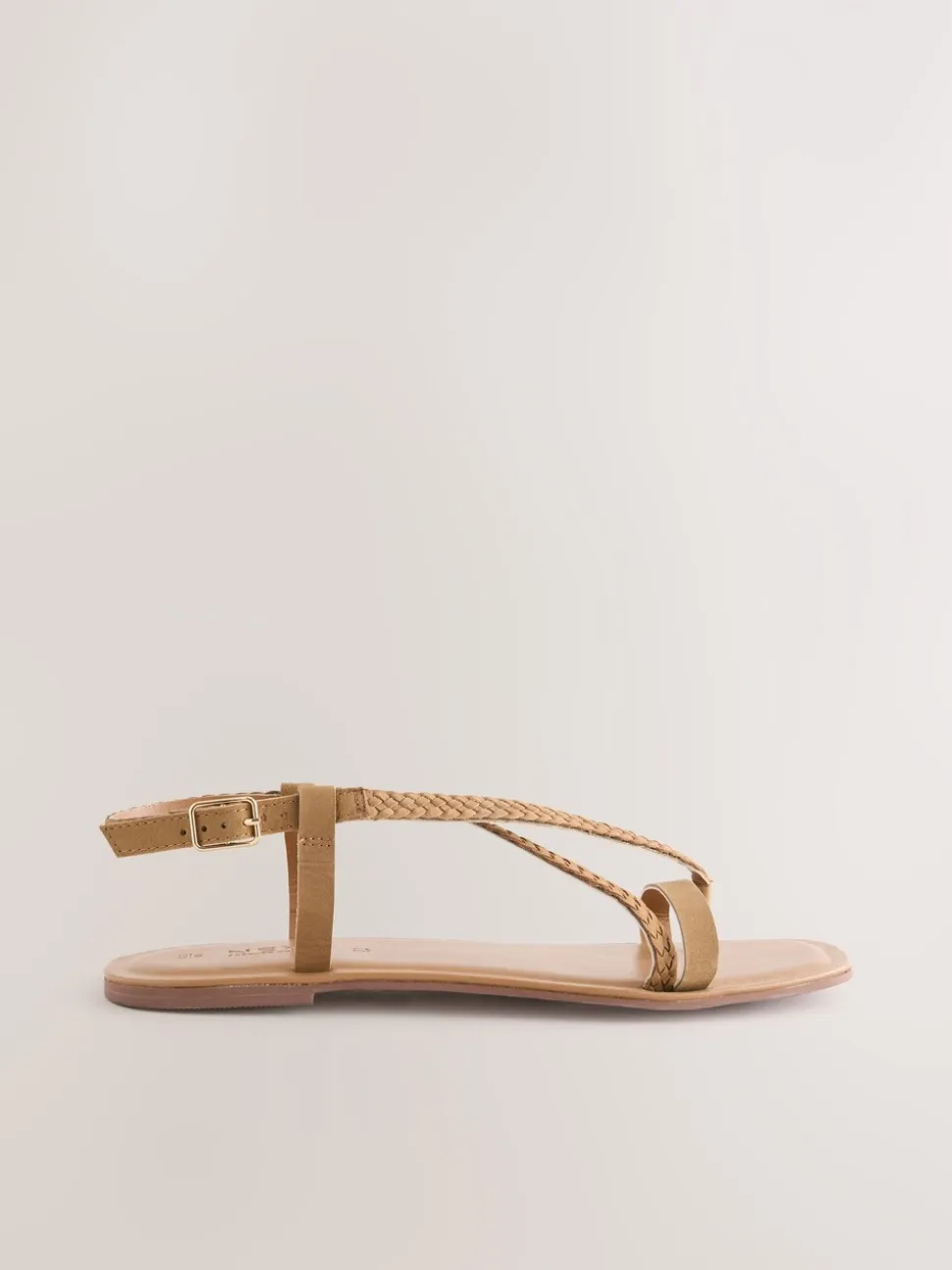 Lichtbruin leer - Gevlochten band teenslipper