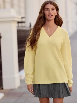 Lichtgeel - N.Premium 100% Merino Wool V-Neck Jumper