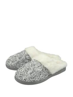 Lichtgrijs - Dunlop - Gebreide pantoffelmuiltjes met dichte neus voor dames