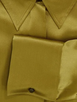 Lichtgroen - Reiss Ameira Silk-Satin Concealed-Placket Shirt
