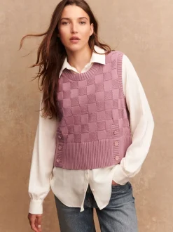 Lichtroze - Knitted Tank Shirt Layer With Button Detail