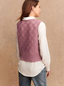 Lichtroze - Knitted Tank Shirt Layer With Button Detail