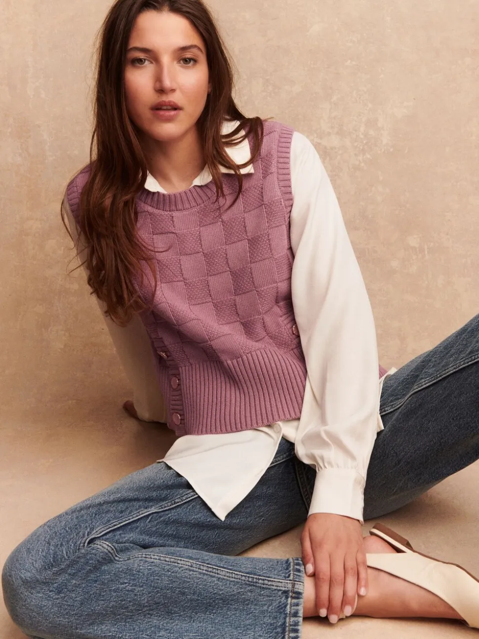 Lichtroze - Knitted Tank Shirt Layer With Button Detail