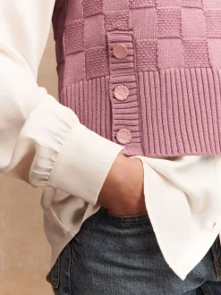 Lichtroze - Knitted Tank Shirt Layer With Button Detail