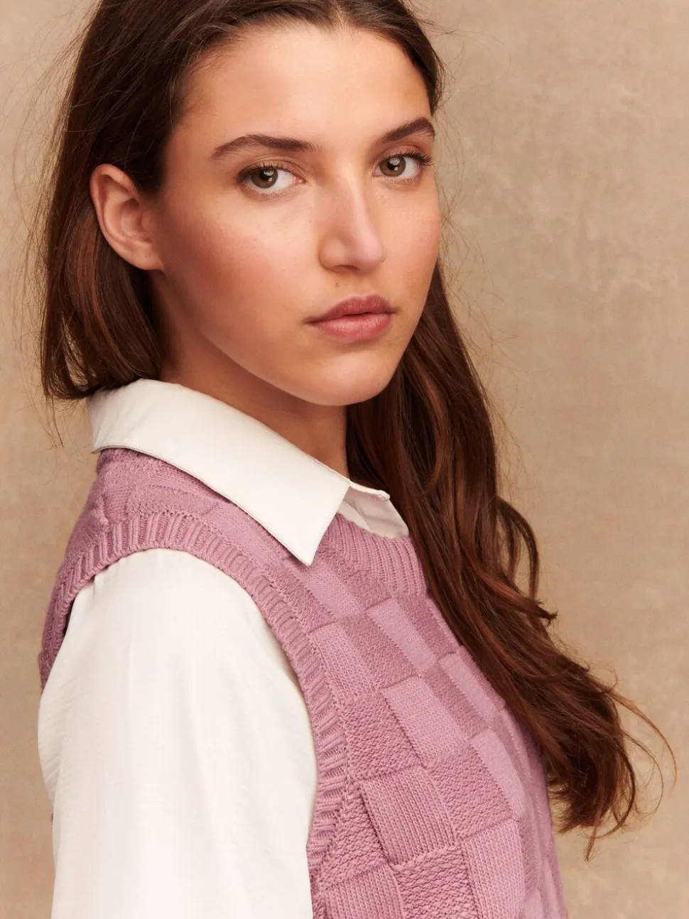 Lichtroze - Knitted Tank Shirt Layer With Button Detail
