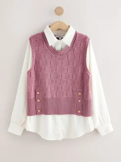 Lichtroze - Knitted Tank Shirt Layer With Button Detail