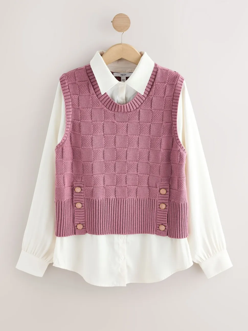 Lichtroze - Knitted Tank Shirt Layer With Button Detail