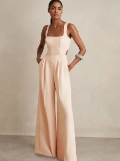 Lichtroze - Reiss Dion Wide-Leg Cut-Out Jumpsuit