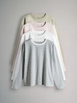 Light Green/Pink/White/Stripe - The Set 4 Pack 100% Cotton Relaxed Long Sleeve T-Shirts