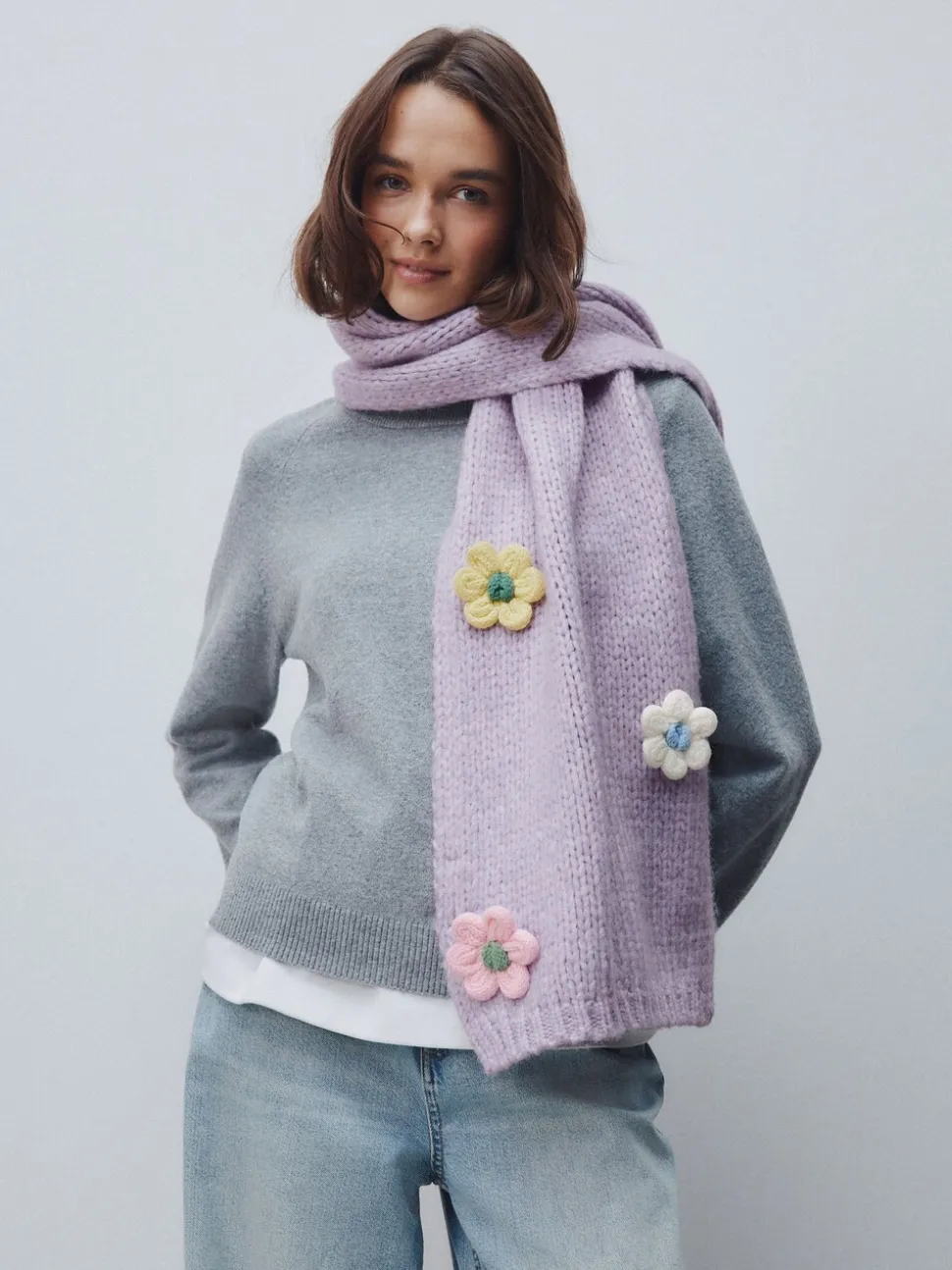 Lilac Flower - Hand Knit Heavyweight Scarf