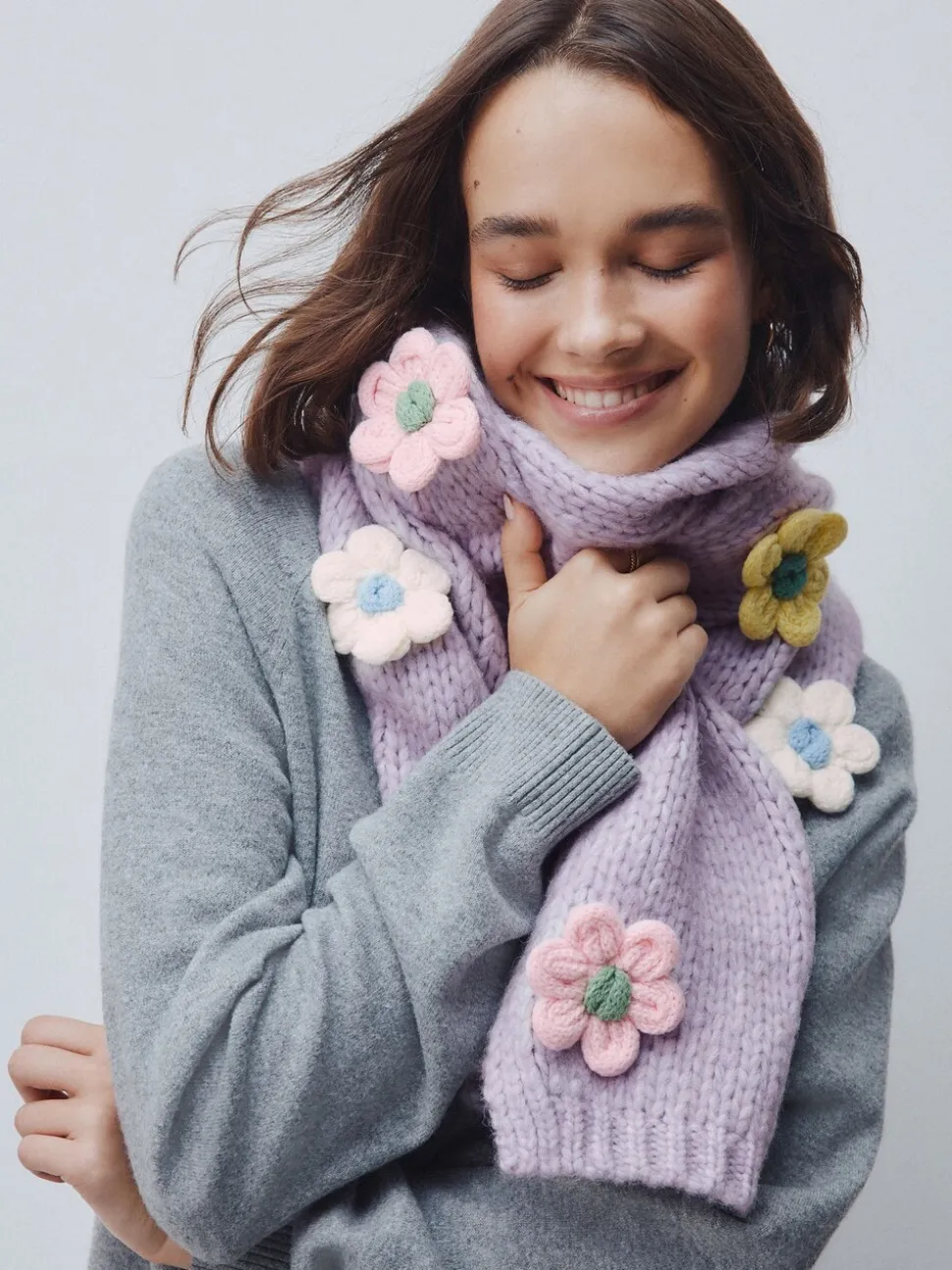 Lilac Flower - Hand Knit Heavyweight Scarf