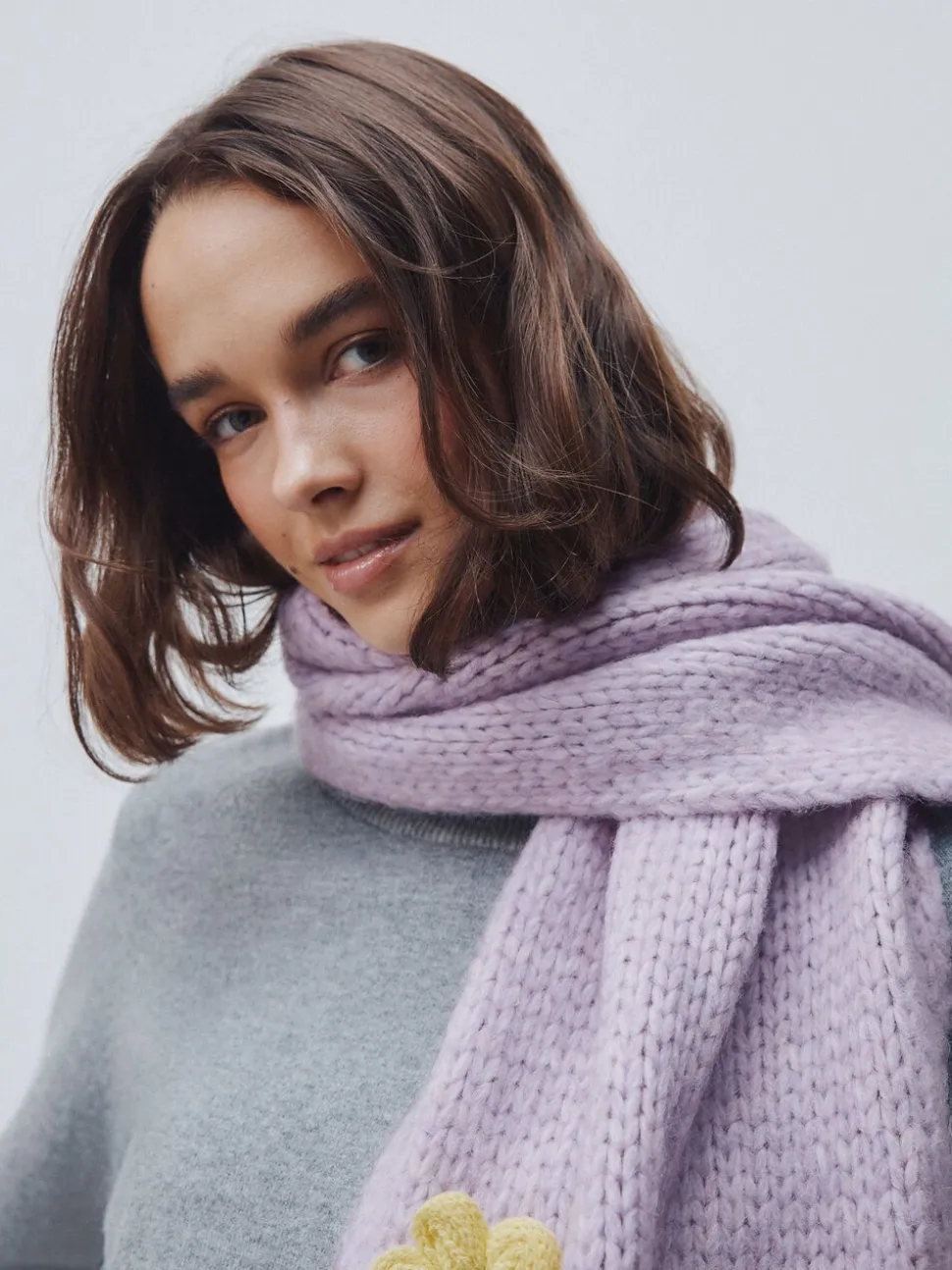 Lilac Flower - Hand Knit Heavyweight Scarf