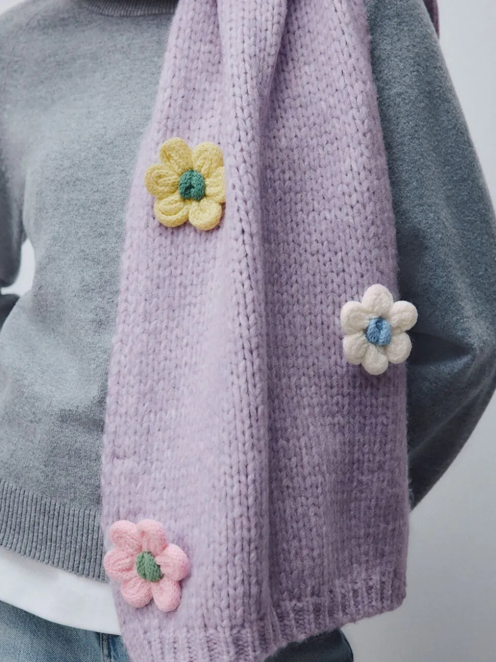 Lilac Flower - Hand Knit Heavyweight Scarf