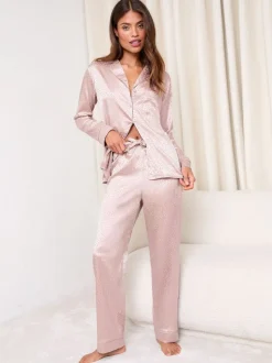 Lila-paars - Lipsy - Pyjamaset met lange mouwen van bedrukt satijn