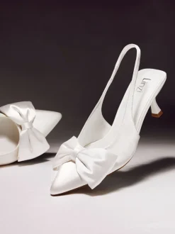 Linzi Bridal Merlot Satin Slingback Court Heels With Bow Detail