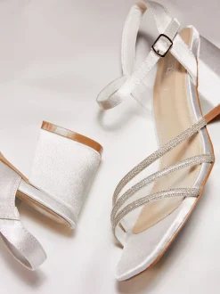Linzi Bridal Wide Fit Mariah Open Back Heels With Diamante Triple Front