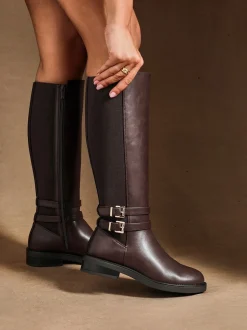 Linzi Fierce High Leg Boots With Double Buckle Detail