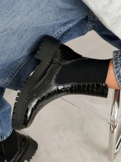 Linzi Landon Chunky Croc Mix Ankle Boots With Stud Detail Sole