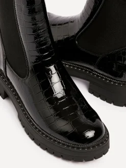Linzi Landon Chunky Croc Mix Ankle Boots With Stud Detail Sole