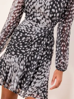 Lipsy Animal Print Gathered Waist Woven Mini Dress