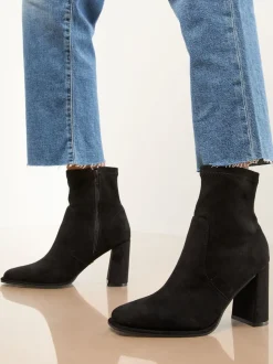 Lipsy Block Heel Stretch Faux Suede Ankle Sock Boots