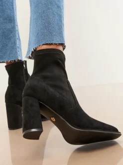 Lipsy Block Heel Stretch Faux Suede Ankle Sock Boots