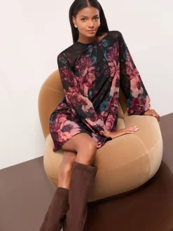 Lipsy Blouson Sleeve Mini Shift Dress