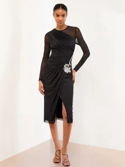 Lipsy bodycon midi-jurk van mesh met lange mouwen en versierde rand