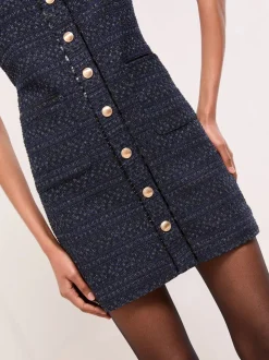 Lipsy Boucle Button Through Short Sleeve Shift Dress