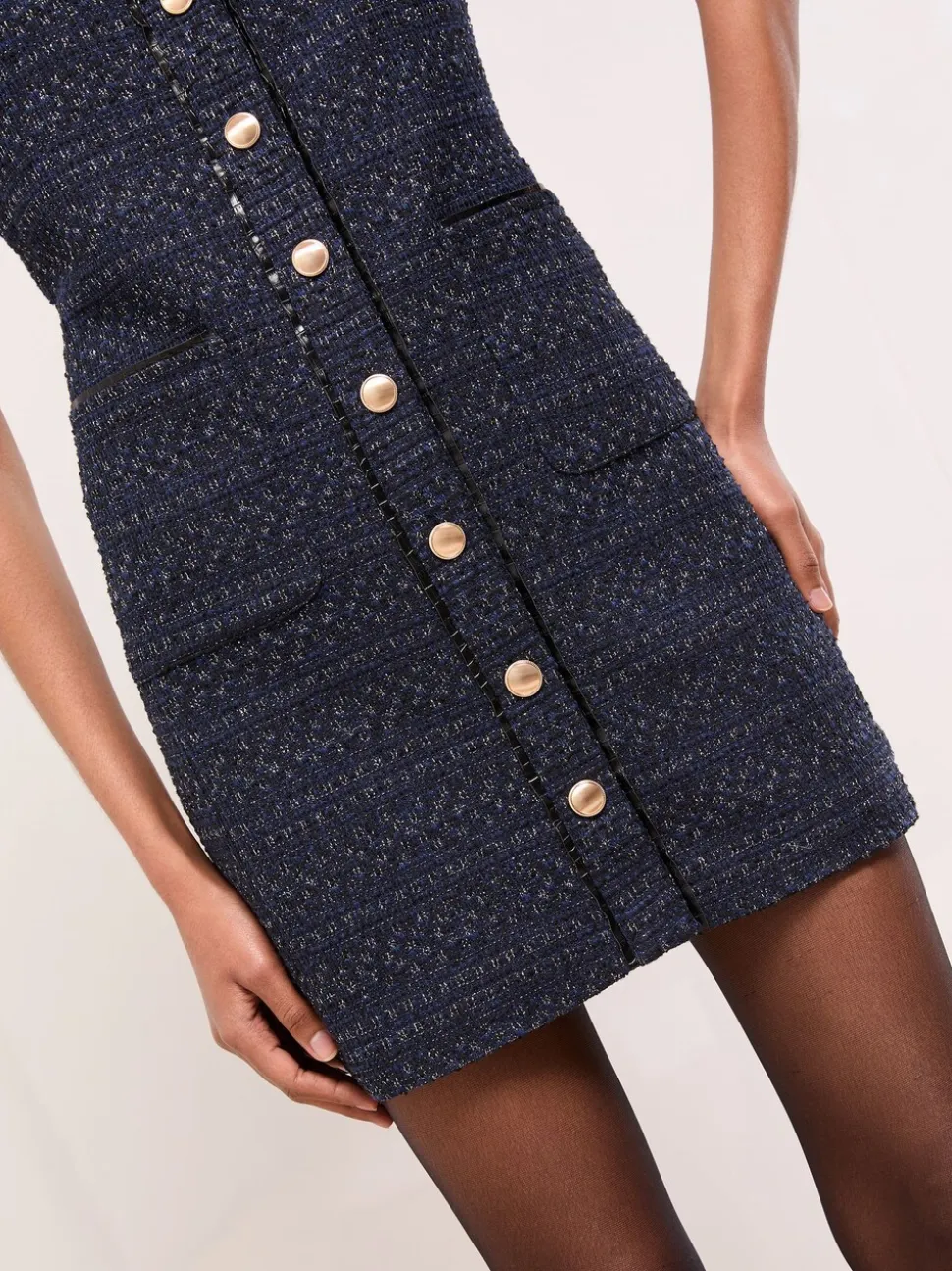 Lipsy Boucle Button Through Short Sleeve Shift Dress