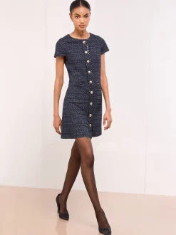 Lipsy Boucle Button Through Short Sleeve Shift Dress