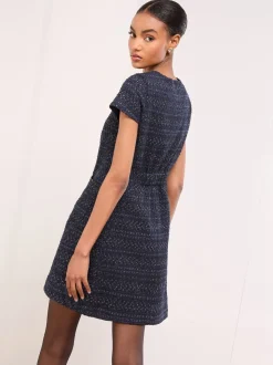 Lipsy Boucle Button Through Short Sleeve Shift Dress