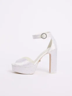 Lipsy Bridal Satin Embellished Diamante Mid Block Heeled Sandals