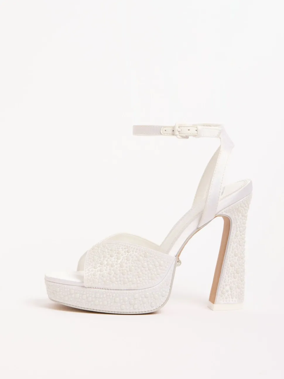 Lipsy Bridal Satin Pearl Embellished High Platform Block Heeled Sandals