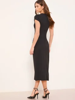 Lipsy Cap Sleeve Button Through Belted Bodycon Midi Dress