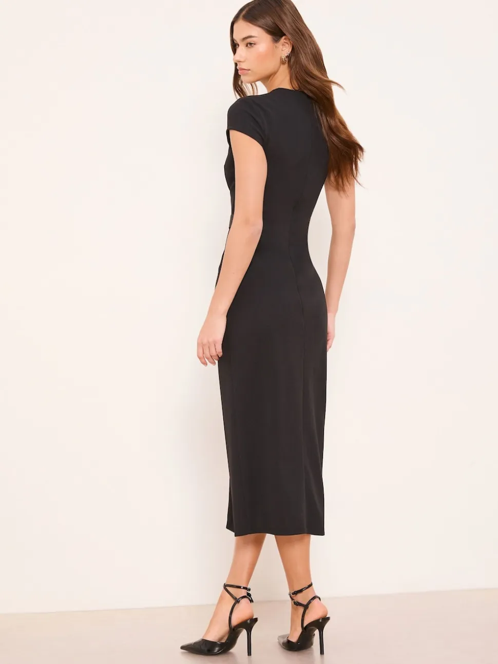 Lipsy Cap Sleeve Button Through Belted Bodycon Midi Dress