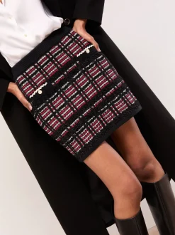 Lipsy Checked Boucle Trim Detail Knitted Mini Skirt