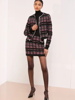 Lipsy Checked Boucle Trim Detail Knitted Mini Skirt
